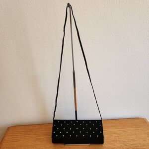 Elegant Black Velour Rhinestone Convertable Clutch Handbag